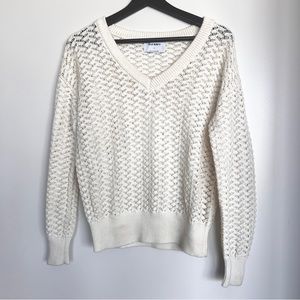 Old Navy Cream V-Neck Sweater with Relaxed Fit